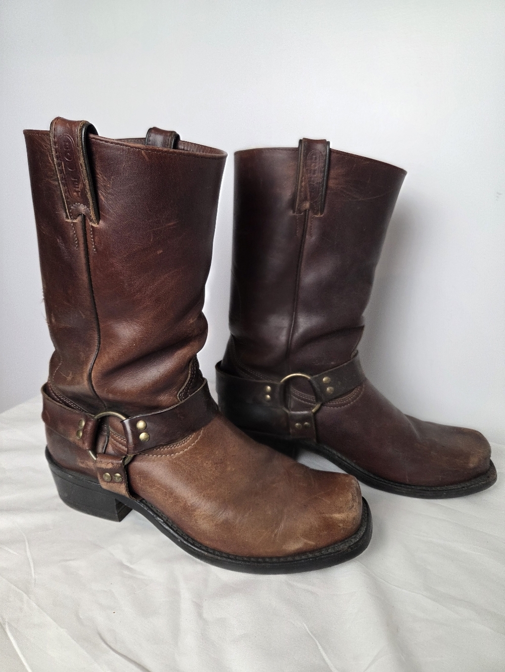 Boulet Engineer Boots Brown Leather Harness Western Biker Distressed Mens 10